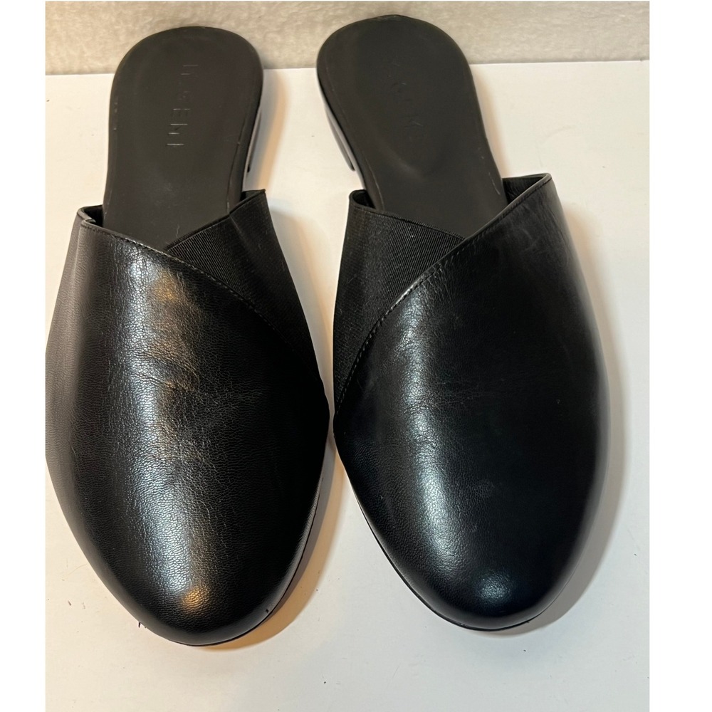 Black Leather Slip-On Mules for Women